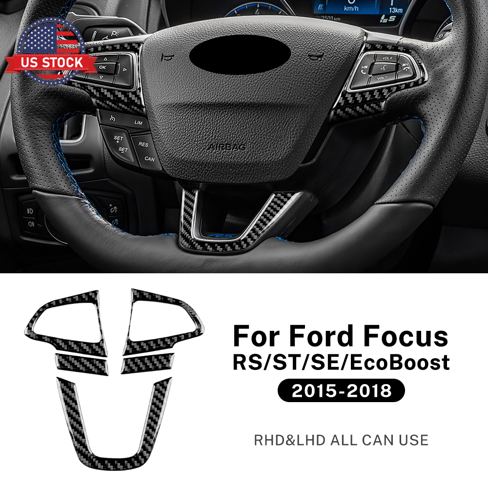 For Ford Focus SE ST RS 2015-2018 Steering Wheel Panel Sticker Trim Carbon Fiber（U.S. Stock）