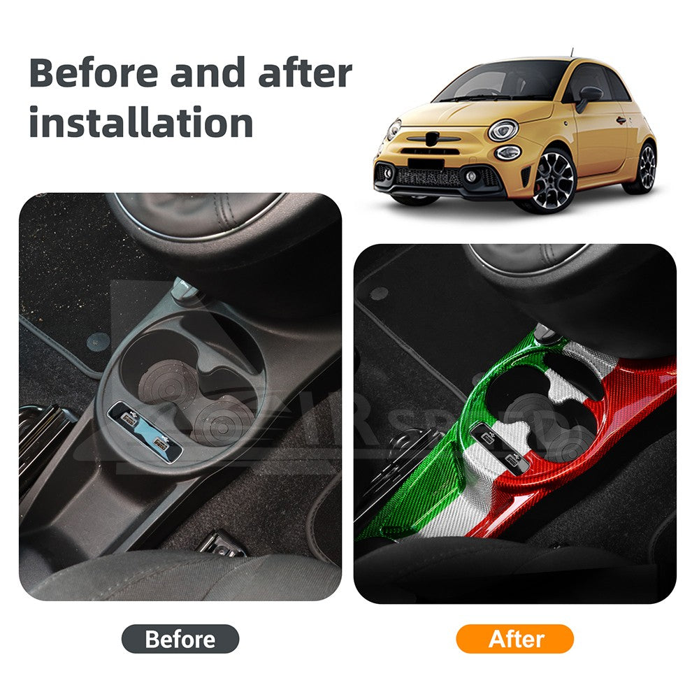 For Abarth 595 695 16-24 Italian Flag Carbon Fiber Center Water Cup Frame Cover - detail view 3