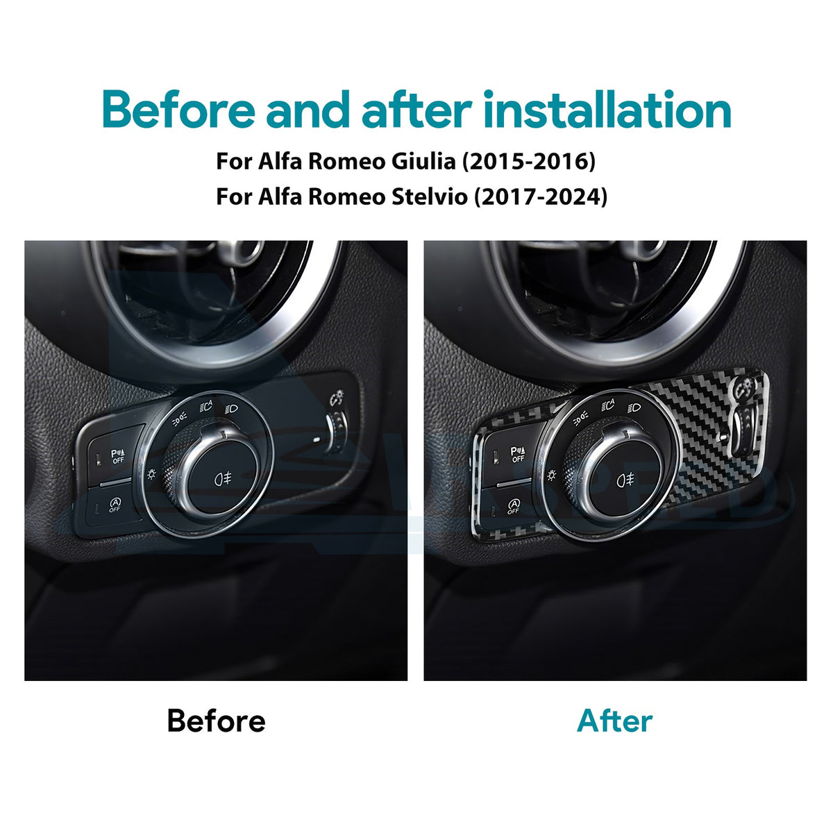 For Alfa Romeo Giulia 15-2016 Headlight Switch Button Frame Sticker Carbon Fiber（U.S. Stock）