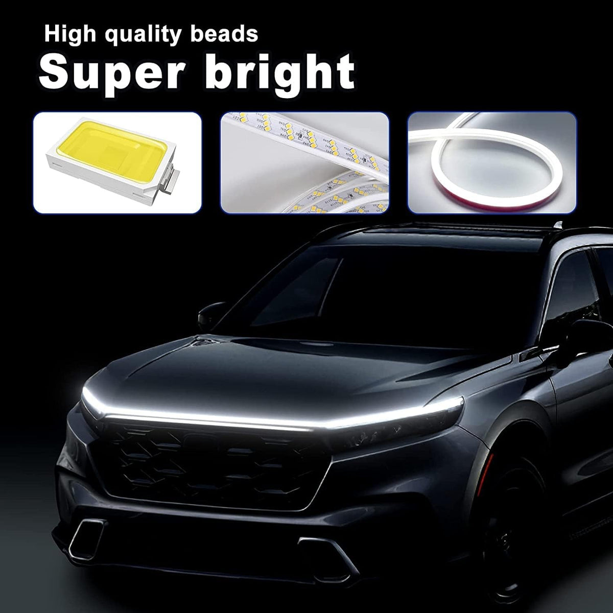 For 2M White & Yellow Car Engine Hood Decor Light Bar - FREE GIFT
