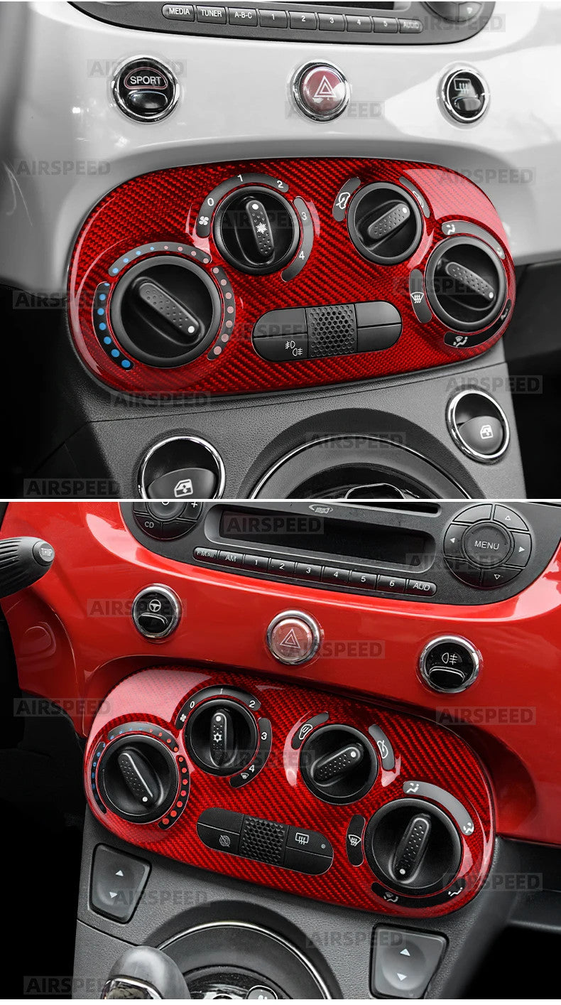 AC Climate Knob Upper Red Dry Carbon Fiat 500 Abarth 595 08-24 Trim - detail view 13