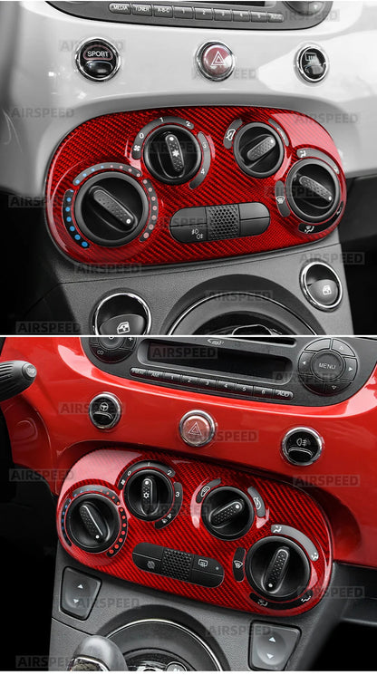 AC Climate Knob Upper Red Dry Carbon Fiat 500 Abarth 595 08-24 Trim - detail view 13