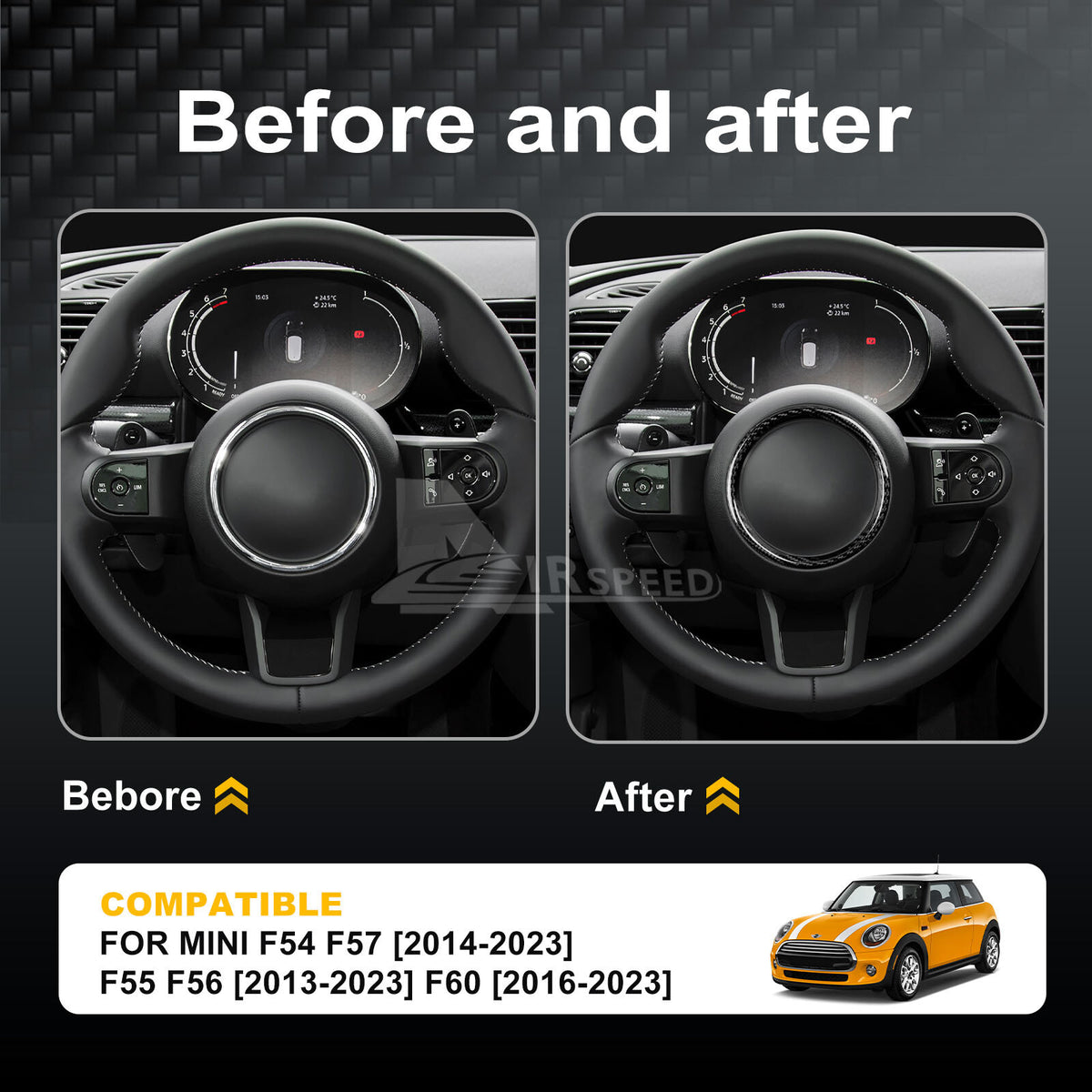 For Mini Cooper F-Series Steering Wheel Hub Center Ring Black Hard Carbon Fiber - detail view 3