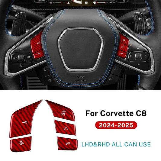 For Corvette C8 24-25 Steering Wheel Voice Button Sticker Red Hard Carbon Fiber