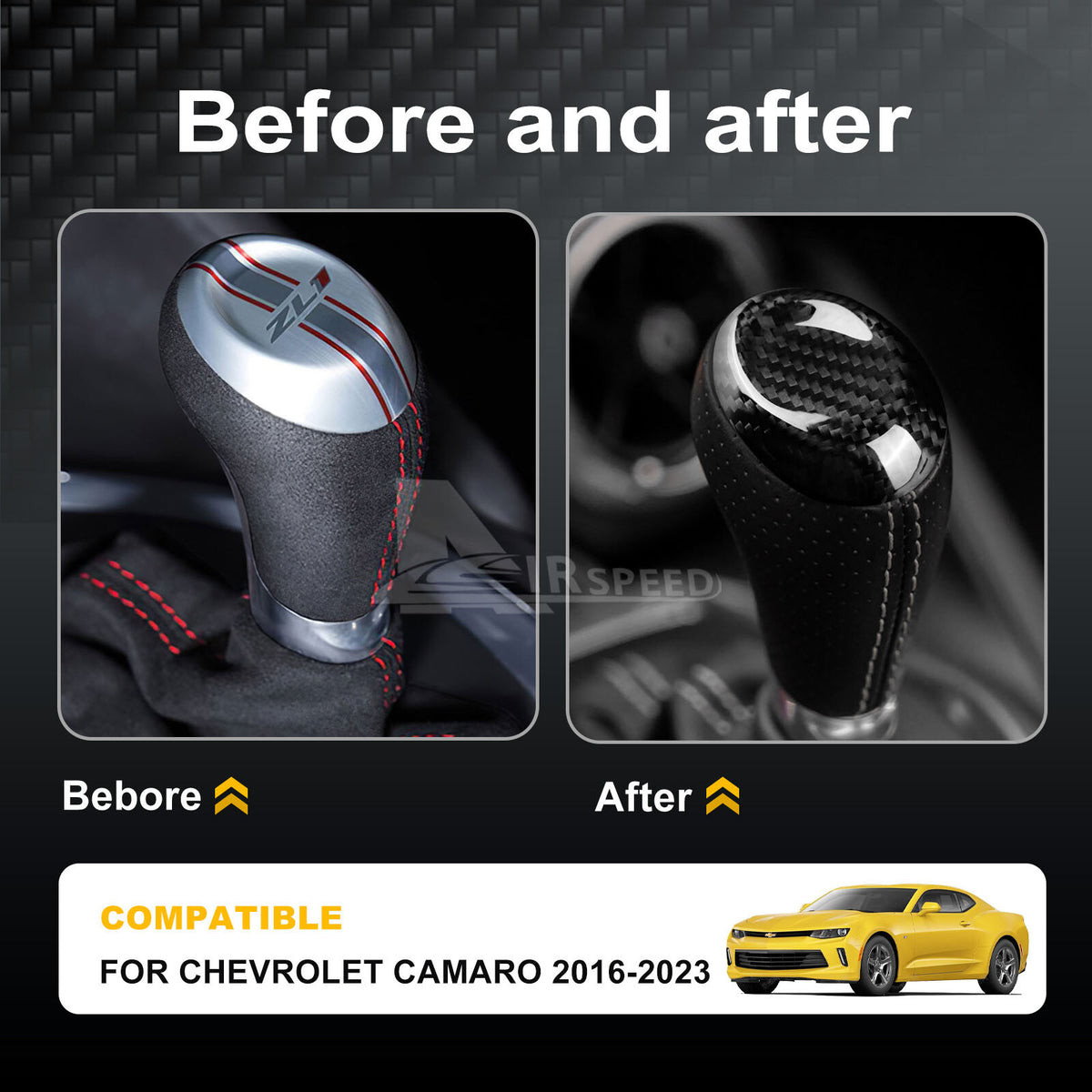 For Chevrolet Camaro 16-23 REAL HARD Carbon Fiber Gear Shifter knob Cover Black