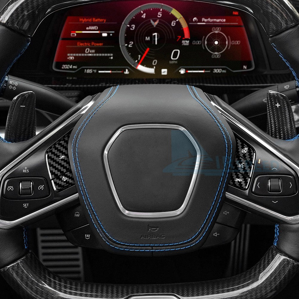 For Corvette C8 2024-2025 HARD Carbon Fiber Steering Wheel Voice Button Stickers