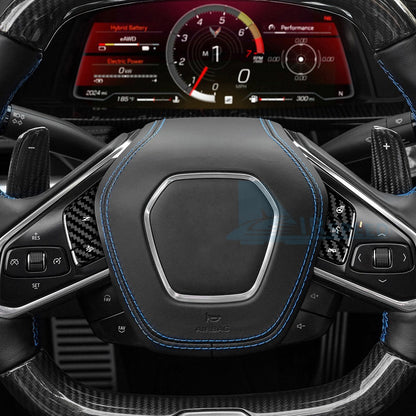 For Corvette C8 2024-2025 HARD Carbon Fiber Steering Wheel Voice Button Stickers