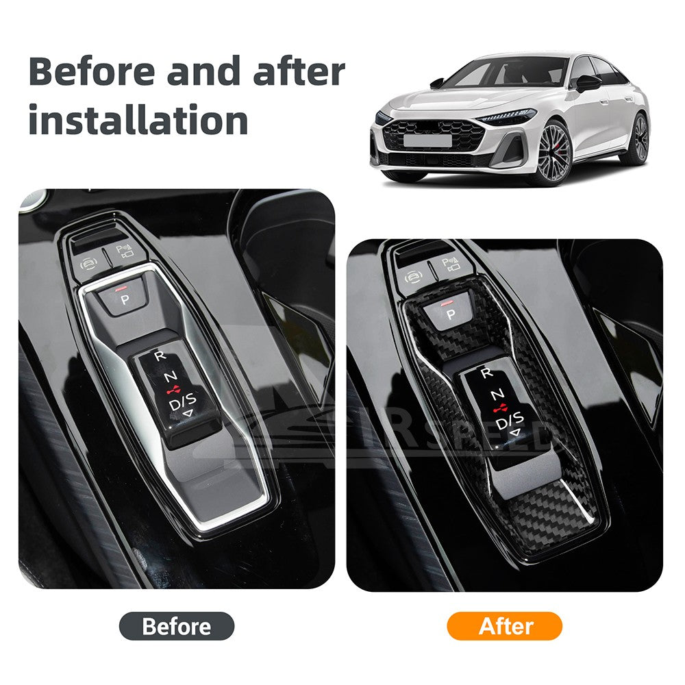 Black Hard Carbon Fiber Gear Shift Frame for Audi A3 2025+ Auto - detail view 4