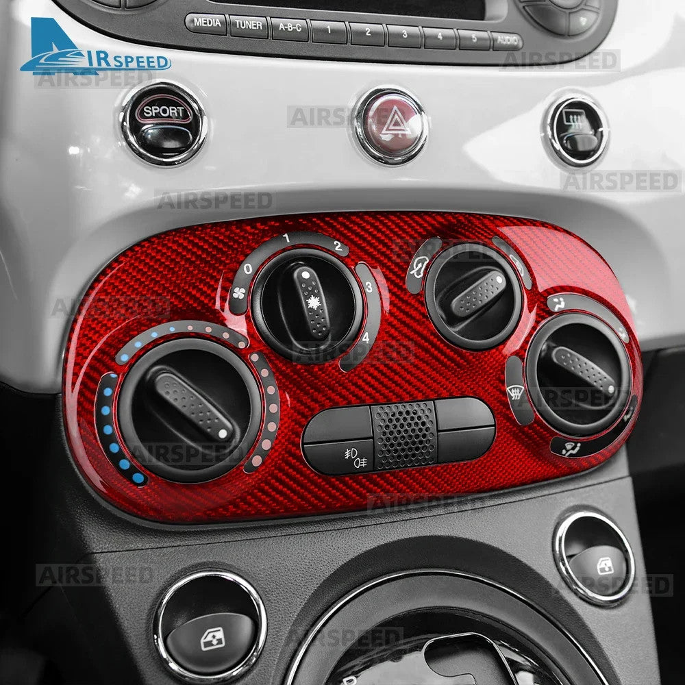 AC Climate Knob Upper Red Dry Carbon Fiat 500 Abarth 595 08-24 Trim - detail view