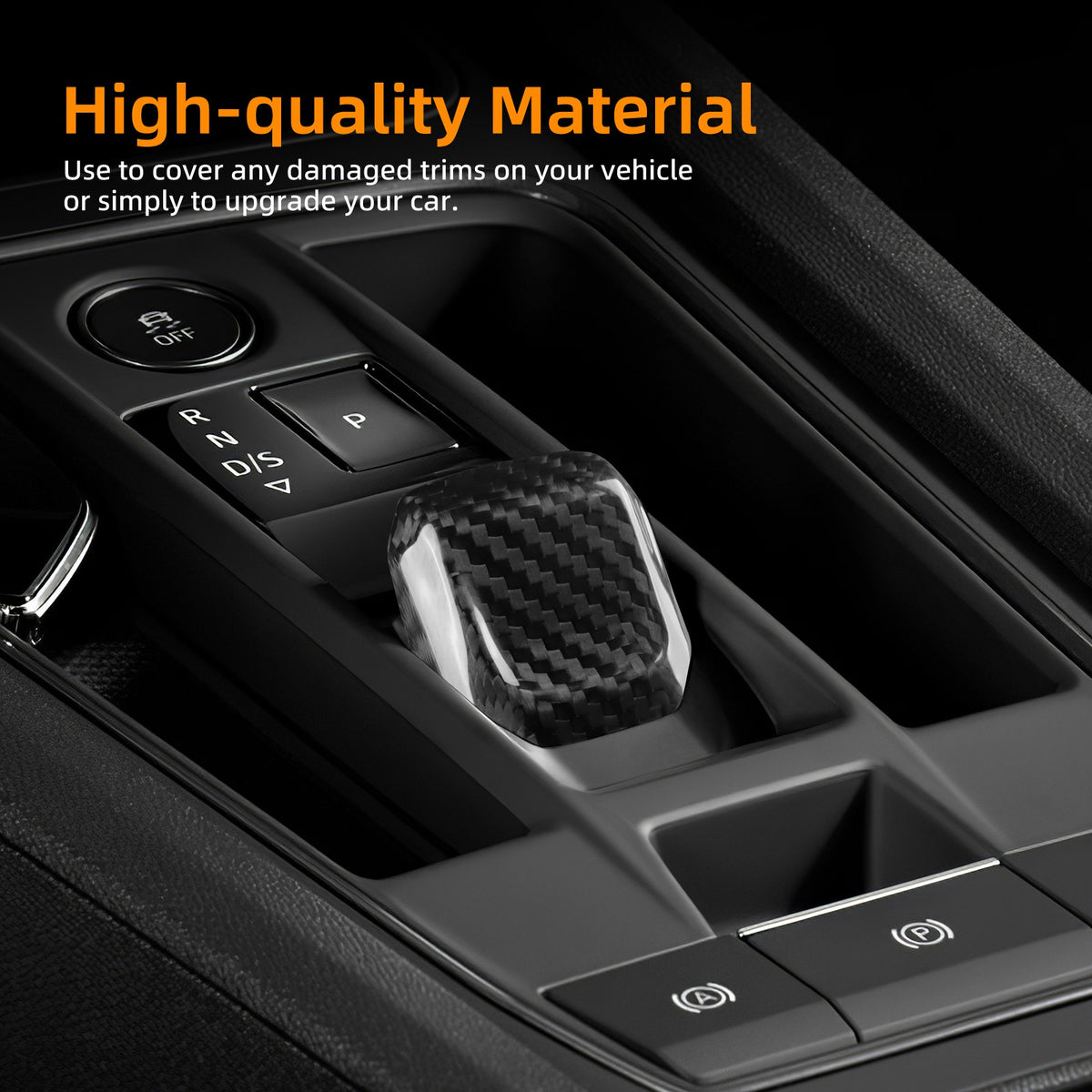 Seat Leon 2020-2026 Auto Black Hard Carbon Fiber Gear Shift Knob Cover Universal - detail view 3