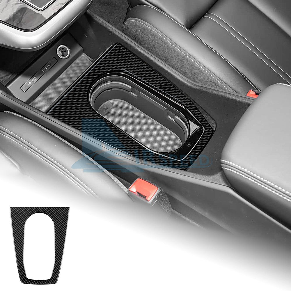 Carbon Fiber Car Center Water Cup Frame Sticker For Audi Q4 E-Tron 2021-2025（U.S. Stock）