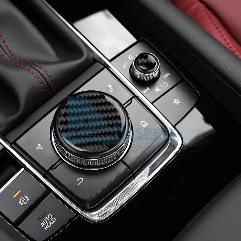 Carbon Fiber Center Console Multimedia Knob Stickers for Mazda 3 Axela 2019-2025