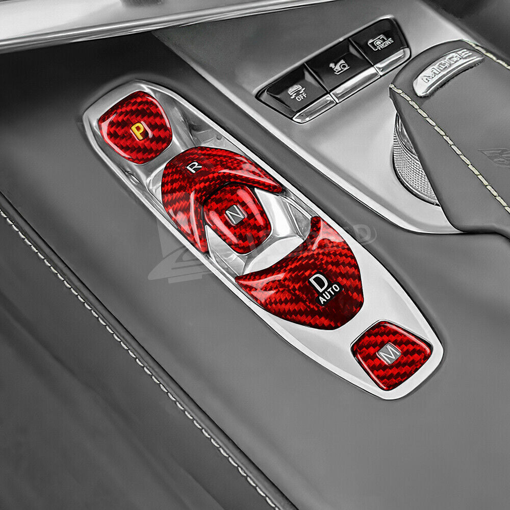 Red Carbon Fiber Center Gear Shift Button Cover Real  For Corvette C8 2020-2023