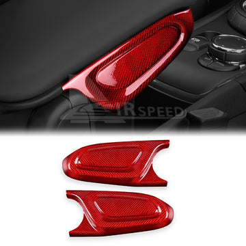 For MINI F60 2017-2022 Car Center Armrest Box Side Cover Trim Red Carbon Fiber