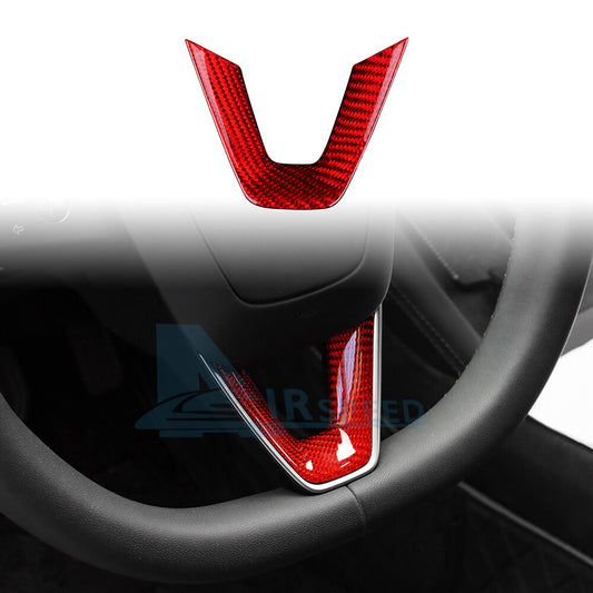 RED REAL HARD Carbon Fiber Steering Wheel Panel Cover For Tesla Model 3 2024 - product view