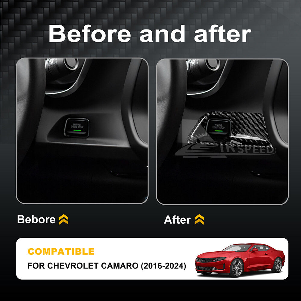 Start Stop Engine Button Frame Cover REAL HARD Carbon Fiber For Camaro 2016-2024 - detail view