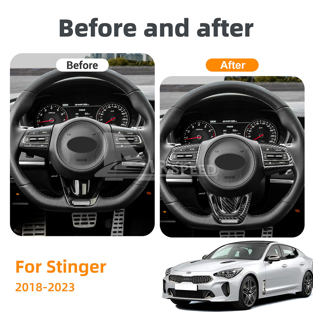 Hard Carbon Steering Wheel Bottom Decor Sport Mod For Kia Stinger 2018-2023 - detail view 3