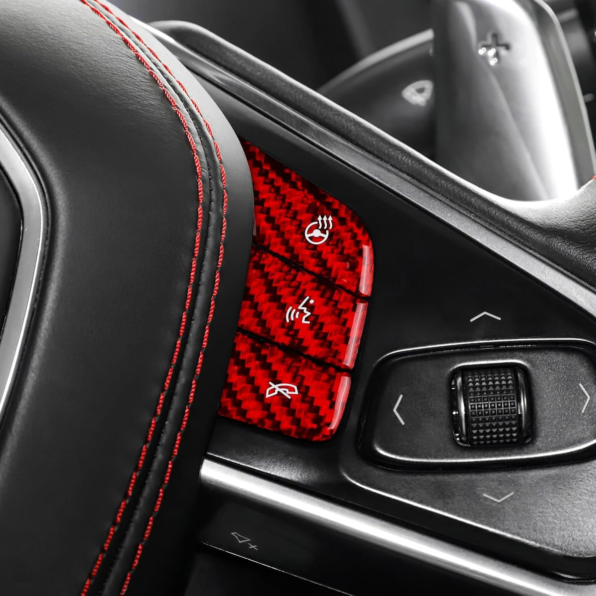 For C8 Corvette 20-23 Red Hard Carbon Heat & Voice Control Button Cover