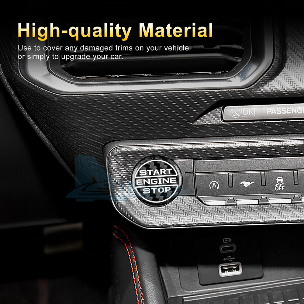 Real Hard Carbon Fiber Keyless Engine Push Start Button Cover Ford Mustang 24-25 - detail view 3