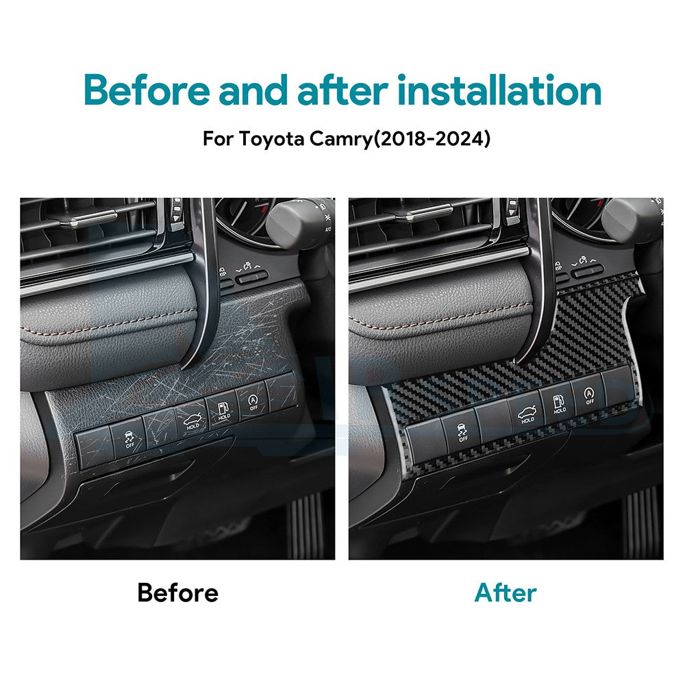 Black Car Headlight Switch Panel Sticker Carbon Fiber For Toyota Camry 2018-2024（U.S. Stock）