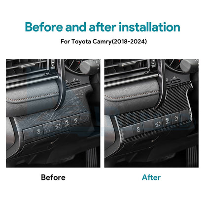 Black Car Headlight Switch Panel Sticker Carbon Fiber For Toyota Camry 2018-2024（U.S. Stock）