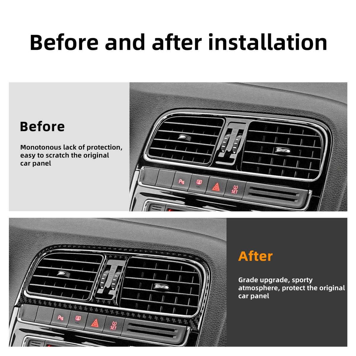 Carbon Fiber Center Air Outlet Frame Sticker Black for Volkswagen Polo 2015-2017（U.S. Stock）