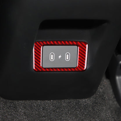 Red Car Rear USB Frame Sticker Trim Carbon Fiber For Hyundai Tucson 2022-2025（U.S. Stock）