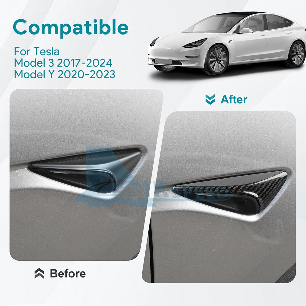 For Tesla Model 3 Y 17-24 Fender Camera Panel Cover BLACK REAL HARD Carbon Fiber - detail view 3