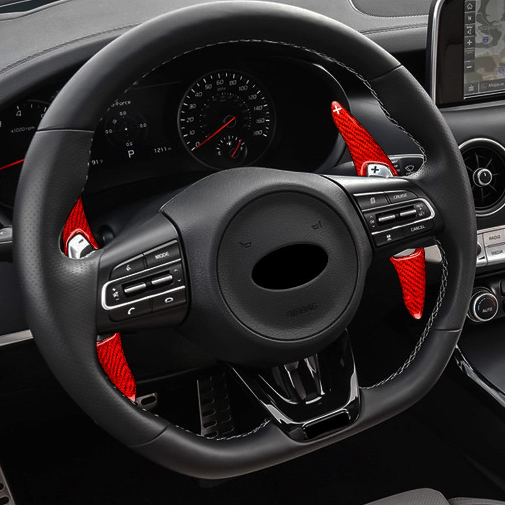 For KIA Stinger (CK) 2017-19 Red Carbon Steering Wheel Paddle Shifter Extension - detail view 4