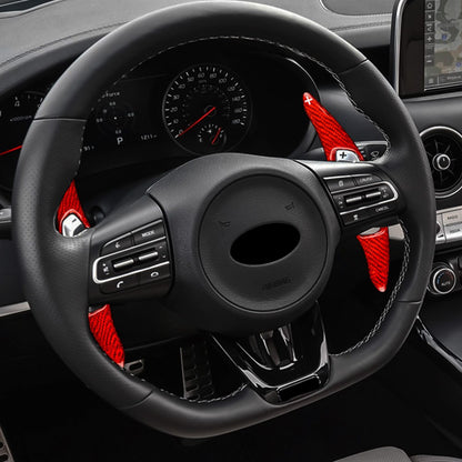For KIA Stinger (CK) 2017-19 Red Carbon Steering Wheel Paddle Shifter Extension - detail view 4