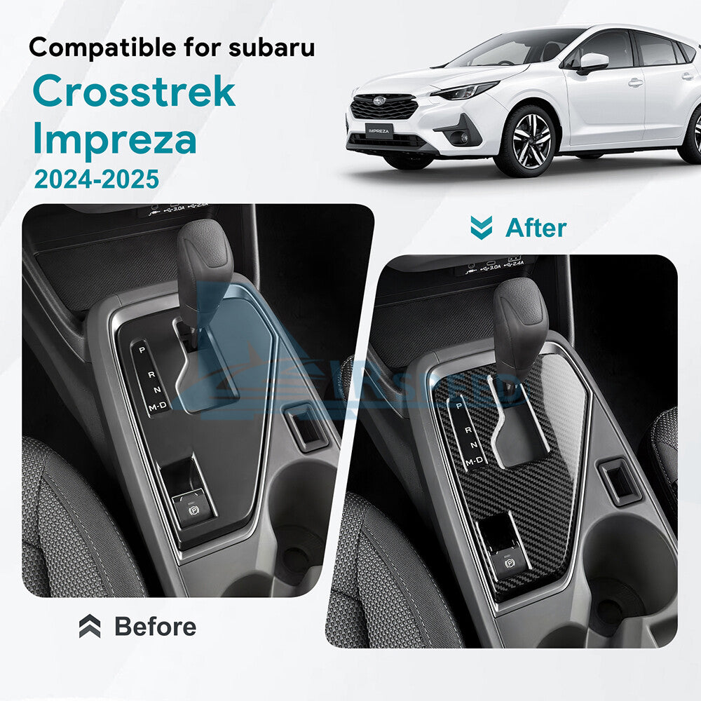 For Subaru Crosstrek 2024-25 BlACK REAL HARD Carbon Fiber Gear Shift Panel Cover - detail view 4
