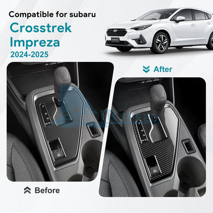For Subaru Crosstrek 2024-25 BlACK REAL HARD Carbon Fiber Gear Shift Panel Cover - detail view 4