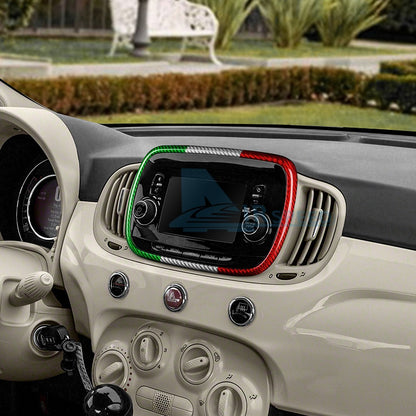 For FIAT 500 2016-2024 Center Navigation Frame Cover Carbon Fiber Italian Color - detail view 8