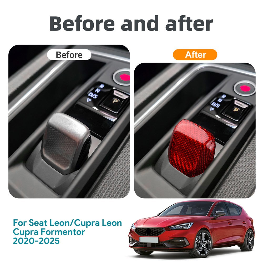 Seat Leon 2020-2025 Auto Red Hard Carbon Fiber Gear Shift Knob Cover Universal - detail view 4