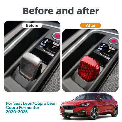 Seat Leon 2020-2025 Auto Red Hard Carbon Fiber Gear Shift Knob Cover Universal - detail view 4