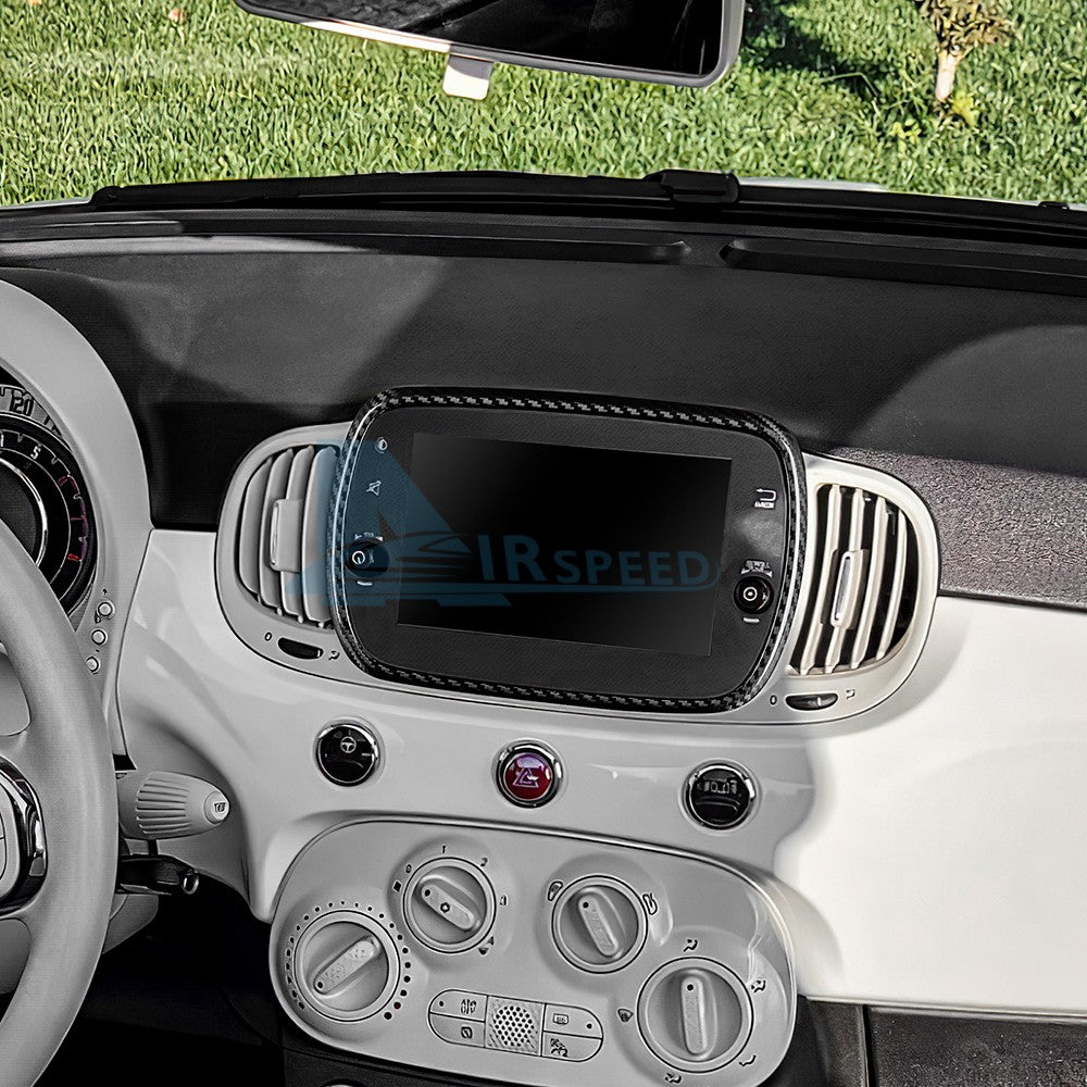 For FIAT 500 Abarth 595 2016-2024 Car Navigation Frame Cover Carbon Fiber Black - detail view 8