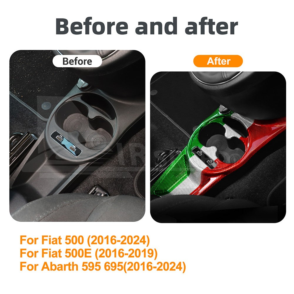 For Abarth 595 695 16-24 Italian Flag Carbon Fiber Center Water Cup Frame Cover - detail view 4