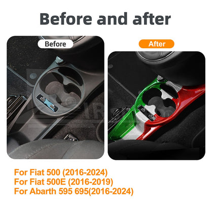 For Abarth 595 695 16-24 Italian Flag Carbon Fiber Center Water Cup Frame Cover - detail view 4