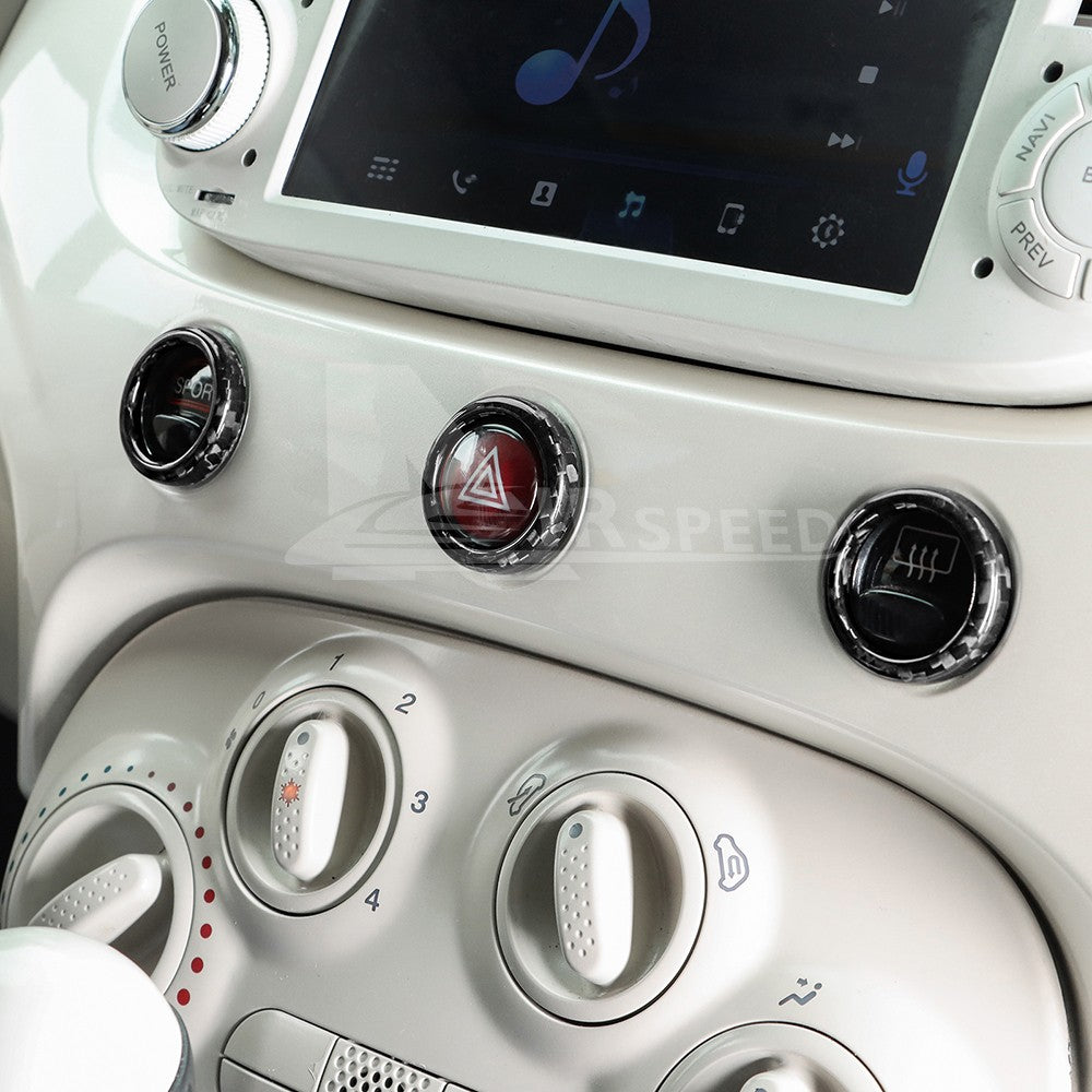 Carbon Fiber Warning Light Button Cover for FIAT 500 2008-2023 Abarth 595 12-23 - detail view 7