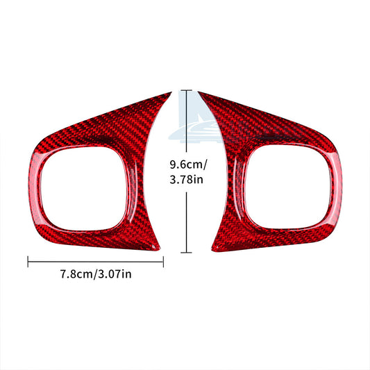 For Fiat 500 2020-2023 Steering Wheel Button Cover REAL HARD Red Carbon Fiber - detail view
