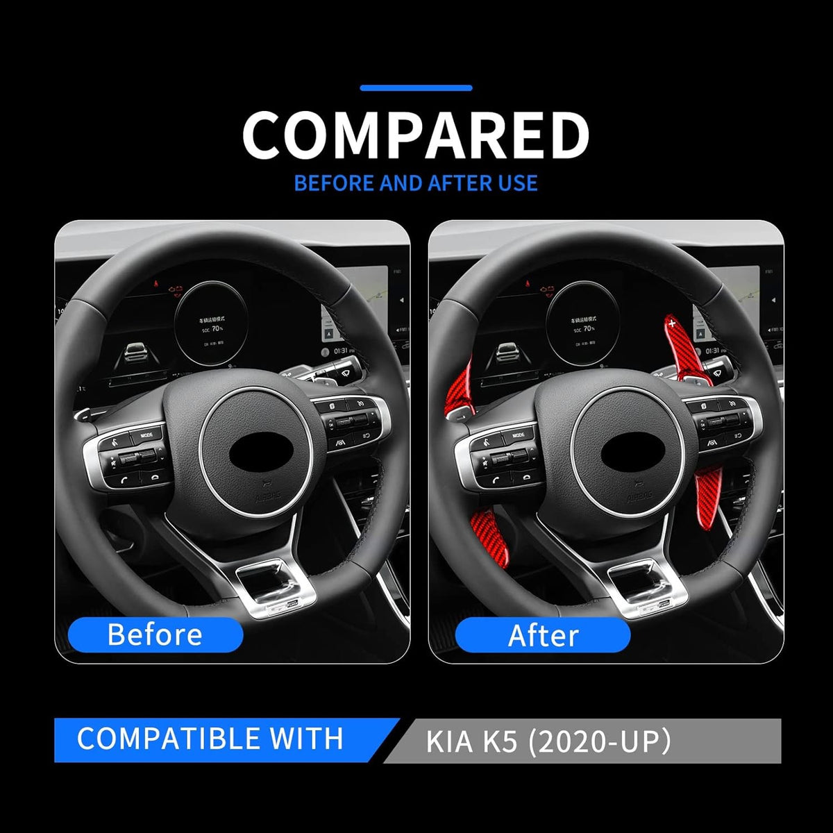 For Kia K5 2020-25 Real Carbon Fiber Red Steering Wheel Paddle Shifter Extension - detail view 3