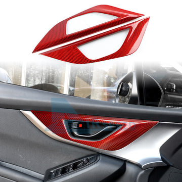 Red Front Door Handle Panel Cover REAL HARD Carbon Fiber For Subaru WRX 22-2023