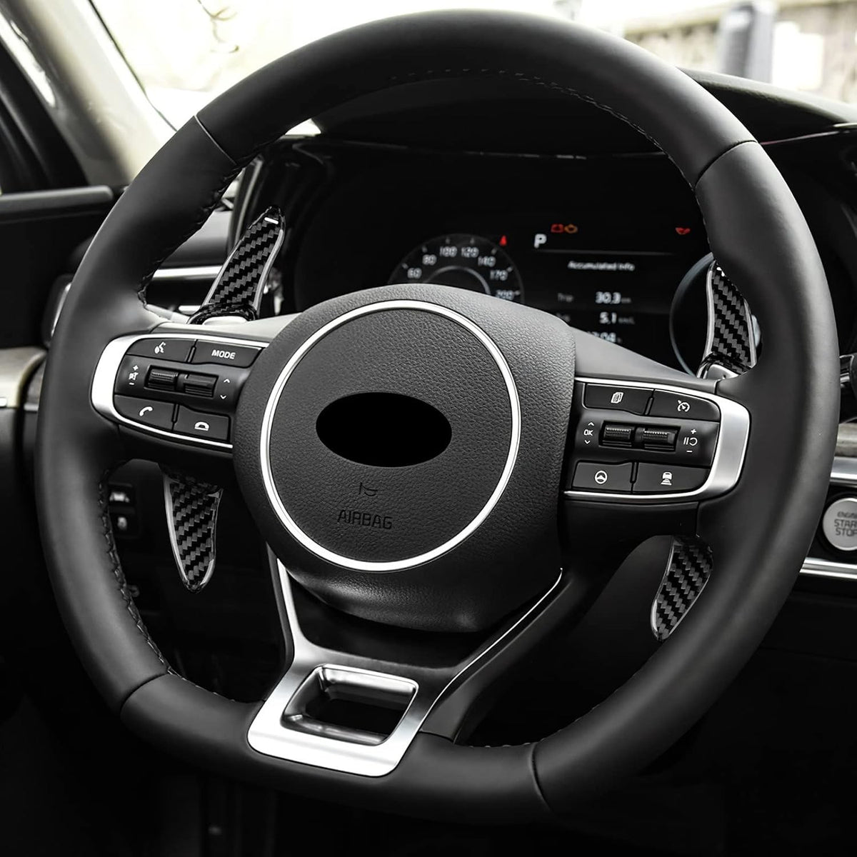 Real Carbon Fiber For Kia K5 2020-2025 Steering Wheel Paddle Shifter Extension - detail view 8