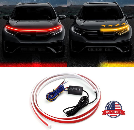 For 1.8M Red & Yellow Car Engine Hood Decor Light Bar - FREE GIFT