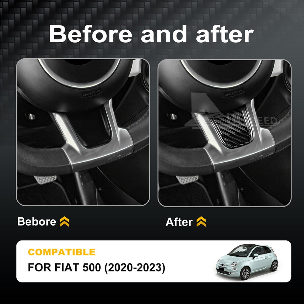 Real Hard Carbon Fiber Steering Wheel Chin Cover Sticker For Fiat 500 2020-2023 - detail view 3