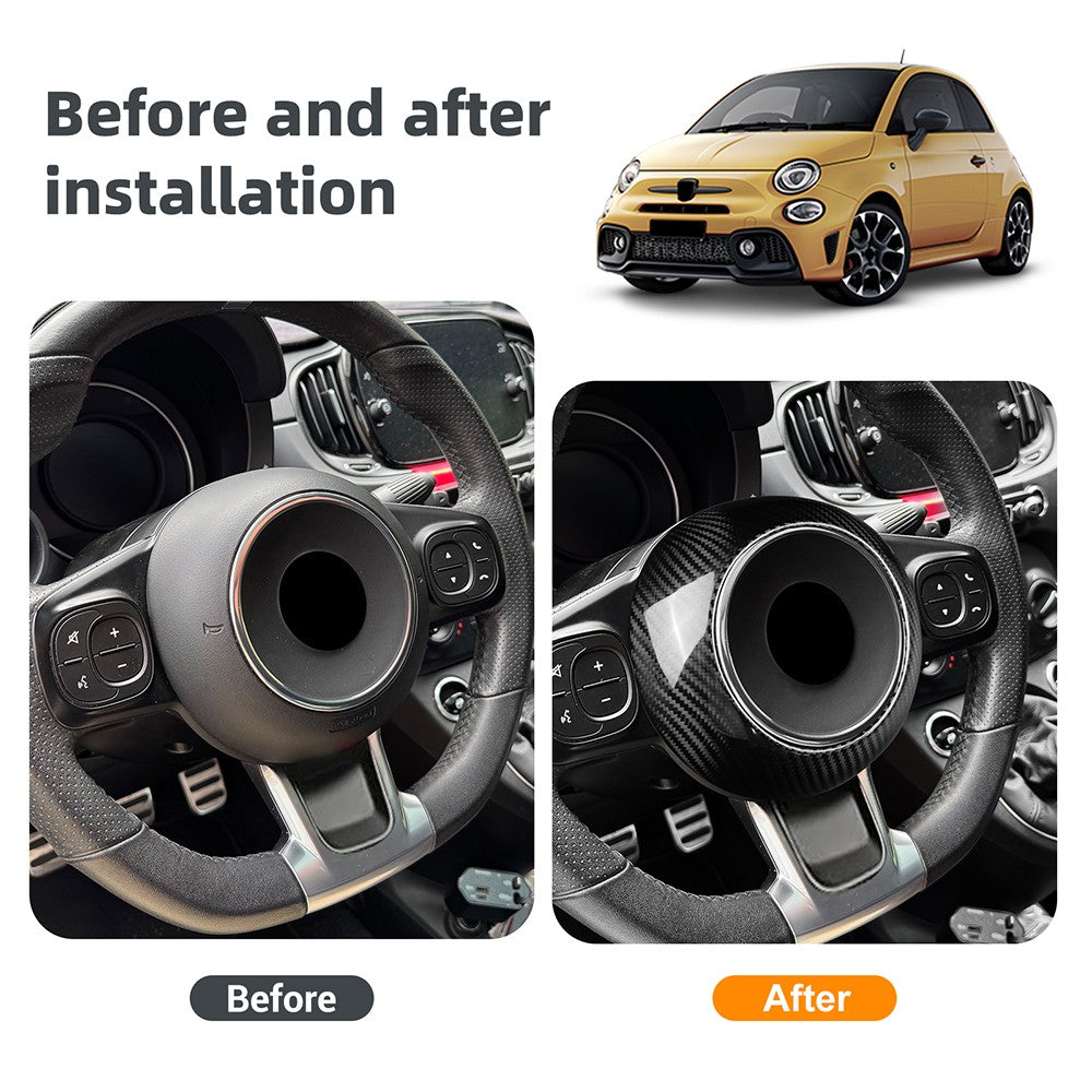 For FIAT 500 500C Abarth 595 2016-2024 Steering Wheel Center Cover Carbon Fiber - detail view 3
