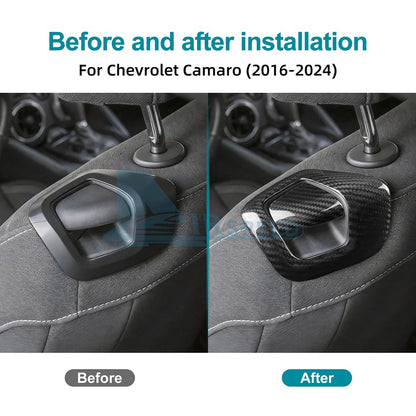 Black Hard Carbon Fiber Seat Back Handle Cover For Chevy Camaro 2016-2024 - detail view 5