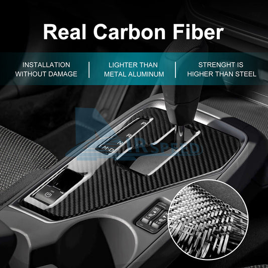 For Subaru Crosstrek 2024-25 BlACK REAL HARD Carbon Fiber Gear Shift Panel Cover - detail view