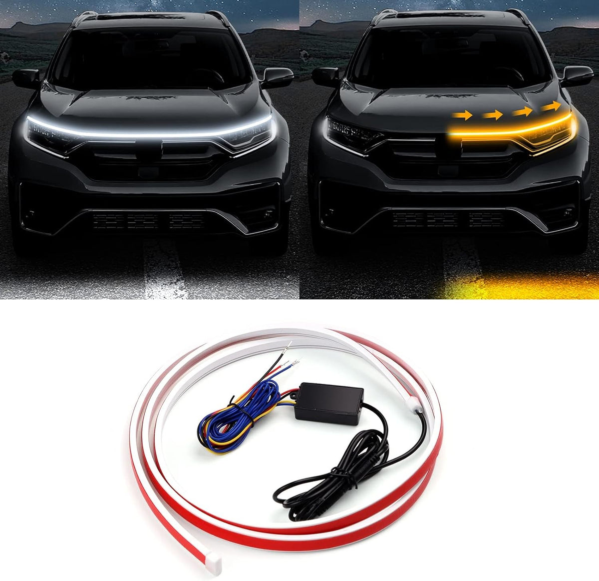 For Universal 1.8M White Yellow Two Tone Engine Hood LED Strip - FREE GIFT