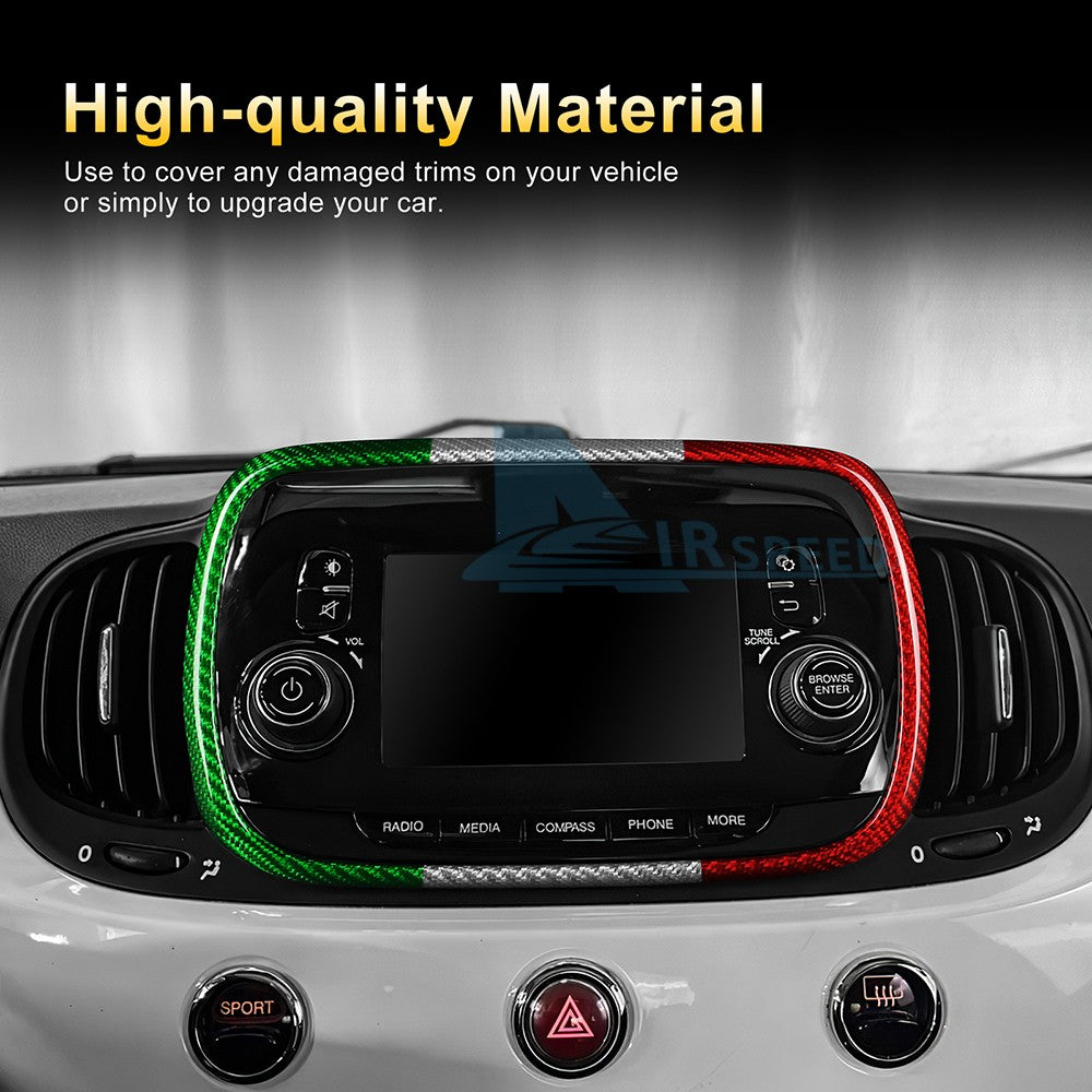 For FIAT 500 2016-2024 Center Navigation Frame Cover Carbon Fiber Italian Color - detail view 6